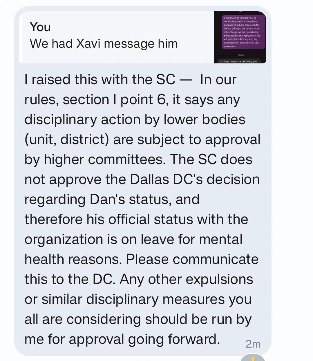 SC rejected Dan's resignation screenshot