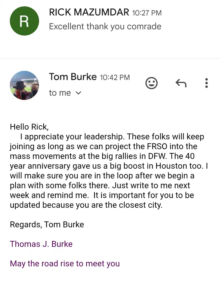 Tom email screenshot
